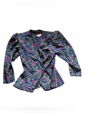 80’s Working Woman Green & Blue Striped Button-Up Shirt/Blazer
